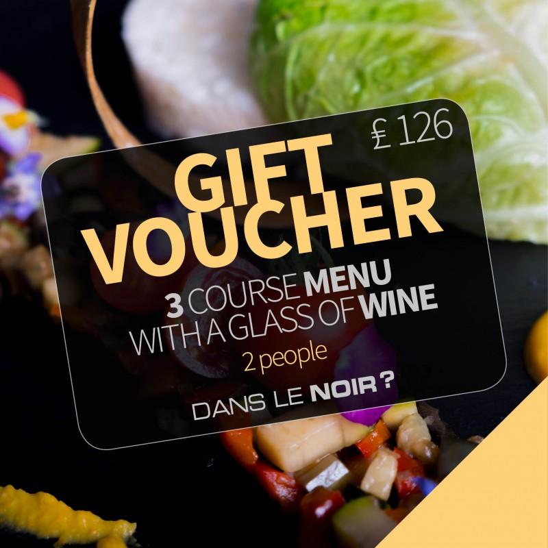 gift voucher three course menu 1 glass of wine 2 people